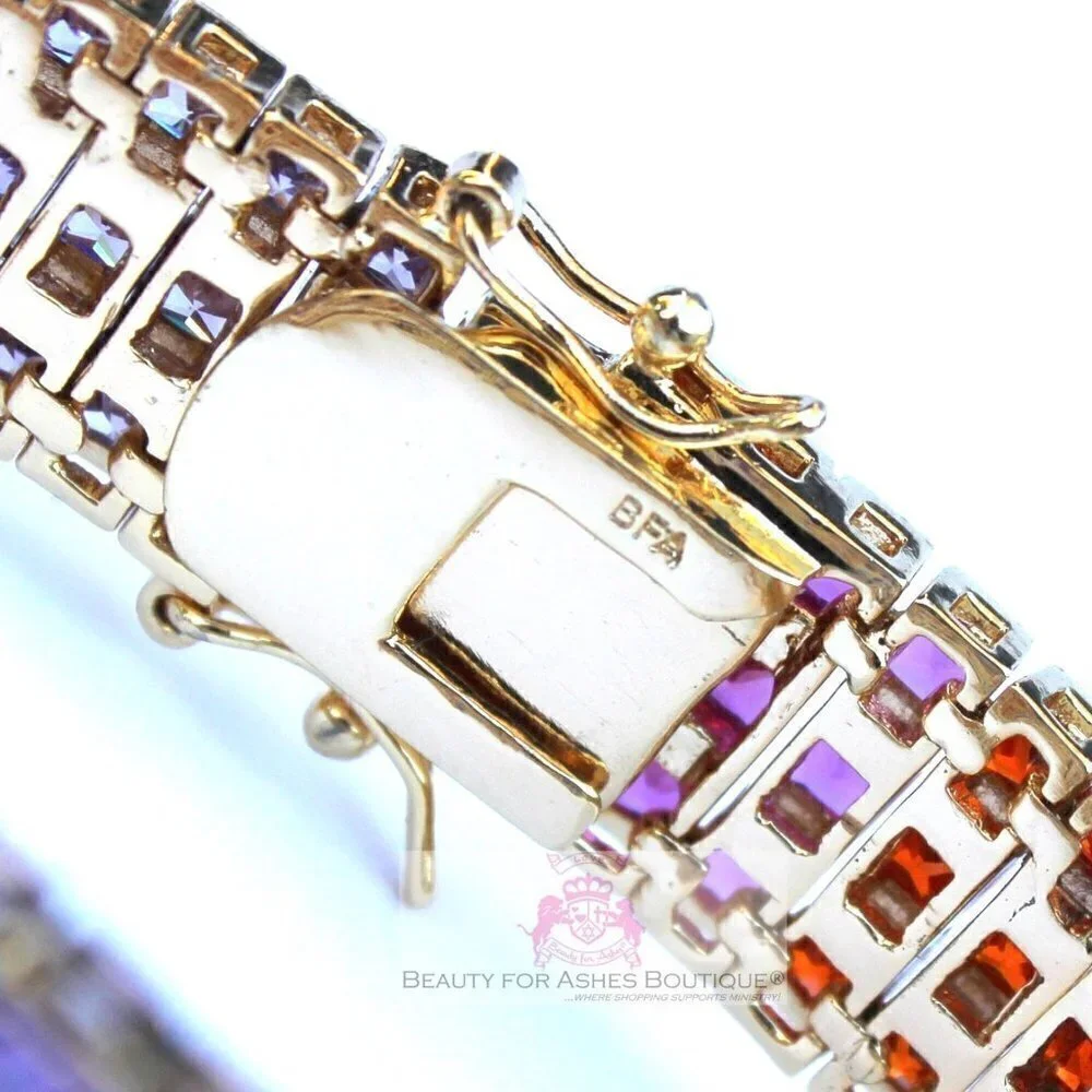 Multicolor Rainbow Yellow Gold Plated Gods Promise Triple Row Gala Bracelet 7.5